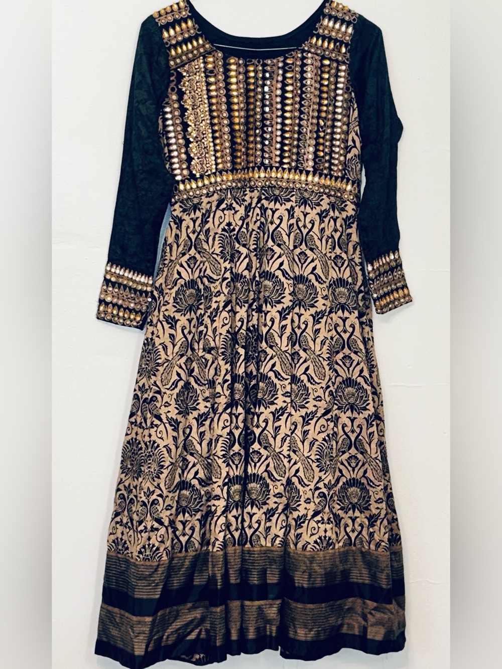 Indian Pakistani Hamarkali Dress Embroidered black Gold Maxi Gown Festive Party